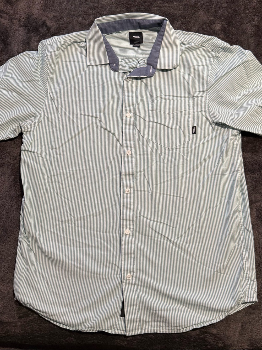 Vans Men's Light Blue Striped Button-Down Shirt